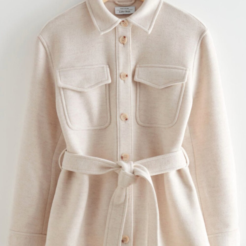 Belted Wool Oversize Boyfriend Jacket / Cream / Size 4 / & Other Stories